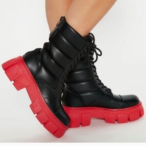 Fashion Nova Black and Red Chunky Boots
